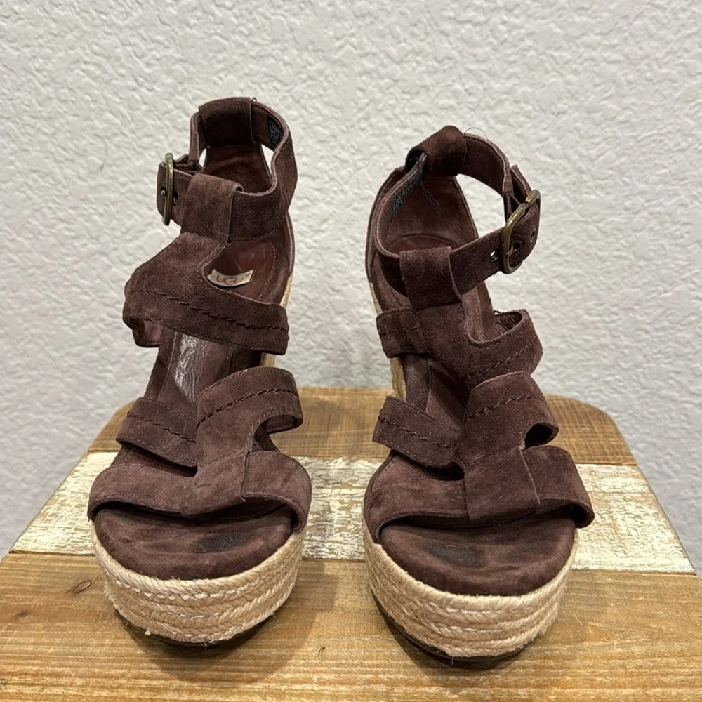 UGG Brown Wedge Sandals with Espadrille Sole